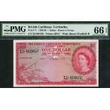 British Caribbean Currency Board, $1, 2 January 1961, serial number X3-989451, (Pick 7c, TBB B107i)