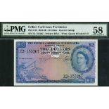 British Caribbean Currency Board, $2, 3 January 1955, serial number E2-155267, (Pick 8b, TBB B108c)