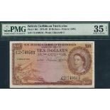 British Caribbean Currency Board, $10, 2 January 1958, serial number C2-740583, (Pick 10b, TBB B110