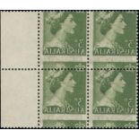 Definitive Issues 1953-56 Queen Elizabeth II Issues Issued Stamps 3d. green block of four with marg