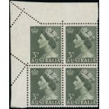 Definitive Issues 1953-56 Queen Elizabeth II Issues Issued Stamps 3d. green top left corner block o