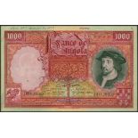 Banco de Angola, specimen 1000 angolares, 1 June 1944, serial number 10YV 00000, (Pick 82s),