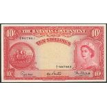 Government of the Bahamas, 10 shillings, ND (1953), serial number A/1 907961, (TBB B113, Pick 14),