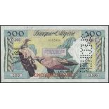 Banque de l'Algerie, specimen 500 francs, ND (1958), zero serial numbers, (Pick 117s),