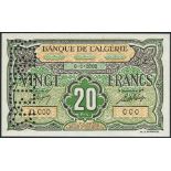 Banque de l'Algerie, 20 francs, ND (1948), zero serial number, (Pick 103),