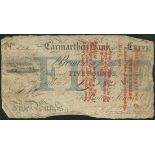 Carmarthen Bank (Waters, Jones & Co), £5 (2), 19 February 1828 and 1 July 1828, (Outing 459d),