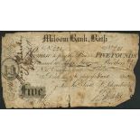 Milsom Bank, Bath (Jas. Scott, J.Schrader & Co.), £5, 19 June 1810, serial number 221, (Outing 99 f