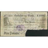 Godalming Bank (F. Mellersh, R. Mellersh & Compy.), £5, 1 January 1887, serial number 5835, (Outing