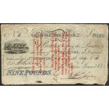 Carmarthen Bank (Waters, Jones & Co), £9, 4 August 1829, serial number 10, (Outing 459h),