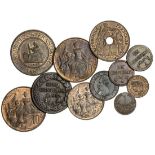 France, miscellaneous bronze coins (11), Republic, 5-Centimes L'An 8 AA, Centime (2), L'An 7A, L'An