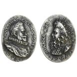 Austria, Matthias and Anna, a pair of small silver uniface portrait medals by Paulus van Vianen, 16