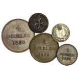 Essequibo and Demerary, ¼-Guilder, 1833 (KM.17), very fine; Guernsey, 4-Doubles (2), 1830, 1864, 1-