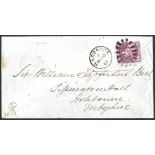 Barbados 1881 (10 May) envelope to Derbyshire, bearing 1/- purple affixed sideways, clearly tied b