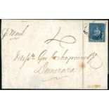 Barbados 1859 (23 Nov.) entire letter to Demerara, rated "4", bearing (1d.) blue with clear to lar