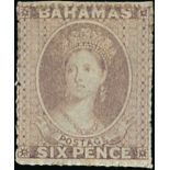 Bahamas 1861 no watermark, rough perf 14 to 16, 6d. grey-lilac, fresh and fine mint. R.P.S. Certif