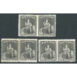 Barbados 1873 watermark Large Star, clean-cut perf. 14½ to 15½ 1/- black, three unused horizontal