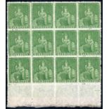 Barbados 1861-70 no watermark, rough perf. 14 to 16 (½d.) grass-green, a block of twelve (4x3) wit