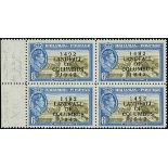 Bahamas 1942 Columbus 6d. olive-green and light blue, left marginal block of four, the lower right