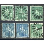 Barbados 1861 no watermark, clean-cut perf. 14 to 16 (½d.) deep green (4) and (1d.) blue (2, shade