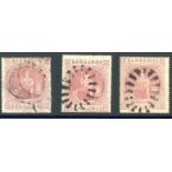 Barbados 1873 (June) watermark Small Star, 5/- dull rose, three used examples,