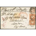 Victoria Registered Mail 1847-1876 Mail to United Kingdom 1857 (27 May) double rate envelope from M