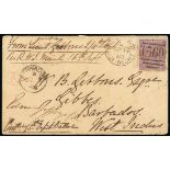 Barbados Covers and Cancellations 1868 (16 Sept.) envelope "From Lieut. Gibbons. 2/11th Regt./Per R