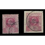 Cayman Islands 1907 (30 Aug.) "One/Halfpenny" on 1d. Kingston Provisional Two singles, one on piece