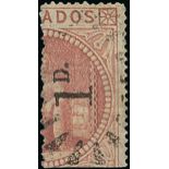 Barbados 1878 (Mar.) 1d. Type 3c on half 5/- dull rose, fine used.