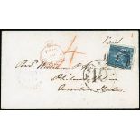 Barbados Covers and Cancellations 1858 (11 Apr.) envelope to Philadelphia rated "4", bearing 1855-5