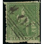 Barbados 1860 No Watermark, Pin-perf. 12½ (½d.) yellow-green with perforations on three sides and n