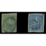 Barbados 1860 No Watermark, Pin-perf. 14 (½d.) yellow-green and (1d.) pale-blue with perforations i