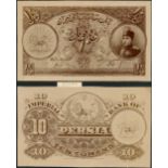 The Imperial Bank of Persia, obverse and reverse archival photographs showing designs for 10 tomans