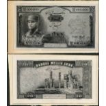 Banque Mellie Iran, obverse and reverse archival photographs showing designs for a 20 rials, 1935,