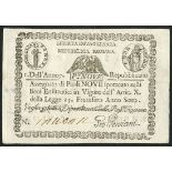 Assignats of the Roman Republic, 7 paoli (2) and 9 paoli, ND (1798), (Pick S537, 539, Gavello 65, 6