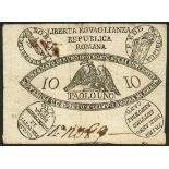 Assignats of the Roman Republic, 10 bajocchi, 1798, serial number 12089, (Pick S533, Gavello 61),