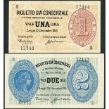 Federal Biglietti Gia Consorziale, 1 lire, Law of 1881, serial number 2 17944, (Pick 10, 11, Gavell