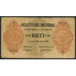 Federal Biglietti Gia Consorziale, 10 lire, Law of 1881, serial number 11 51819 (Pick 13, Gavello 1