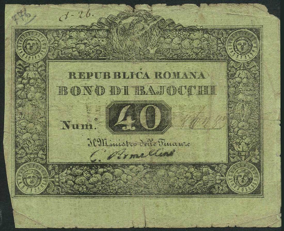 Stato Pontificio, Repubblica Romana, a group from the 1849 issue, (Pick- Gavello 174, 176, Crapanza