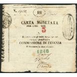 Assedio di Palmanova, 3 lire, 1848, serial number 6950, (Pick S248, Gavello 63, Crapanzano-Giuliani