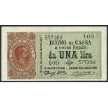 Treasury Buoni di Cassa, 1 lira (3), 1893, serial number 012-715405, (Pick 33, 34, Gavello 1, 6 and