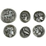 Electrotype copies (6) of a Didrachm of Akragas, eagle left, rev. crab, a Siculo-Punic Tetradrachm,