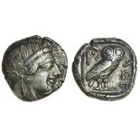 Attica, Athens (440's to 430's BC), AR Tetradrachm, 16.91g, helmeted head of Athena right, rev. ae,