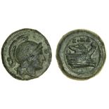 Roman Republic (c.209-208 BC (?)), AE Uncia, 3.93g, helmeted head of Roma right, pellet behind, rev