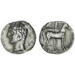 Spain, Carthago Nova (c.218-206 BC), AR Shekel, 6.96g, bare head of Melqart (or Hannibal as Melqart