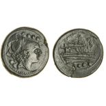 Roman Republic (after 211 BC), AE Triens, 27.53g, helmeted head of Minerva right, four pellets abov