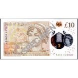 Bank of England, Victoria Cleland, £10 on polymer, ND (14 September 2017), serial number AA01 00003