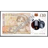 Bank of England, Victoria Cleland, £10 on polymer, ND (14 September 2017), serial number AA01 00007