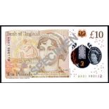 Bank of England, Victoria Cleland, £10 on polymer, ND (14 September 2017), serial number AA01 00011