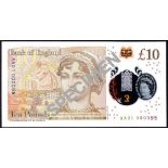 Bank of England, Victoria Cleland, £10 on polymer, ND (14 September 2017), serial number AA01 00009