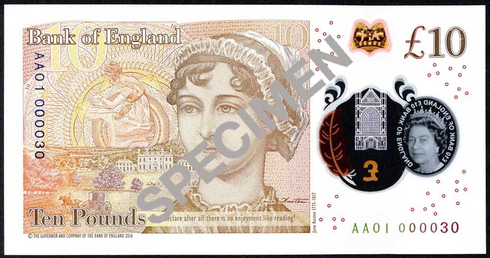 Bank of England, Victoria Cleland, £10 on polymer, ND (14 September 2017), serial number AA01 00003